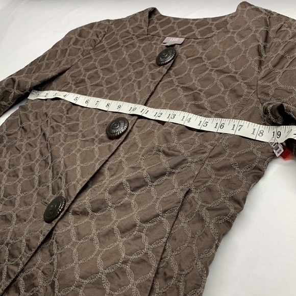 J Jill Crop Blazer Jacket Embroidered Circles 3/4 Sleeves Size Small Brown - Picture 9 of 11